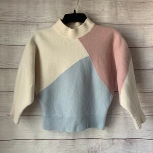 Petite Studio NYC Merino Wool Color Block Sweater Mock Neck Dolman Sleeve Size S